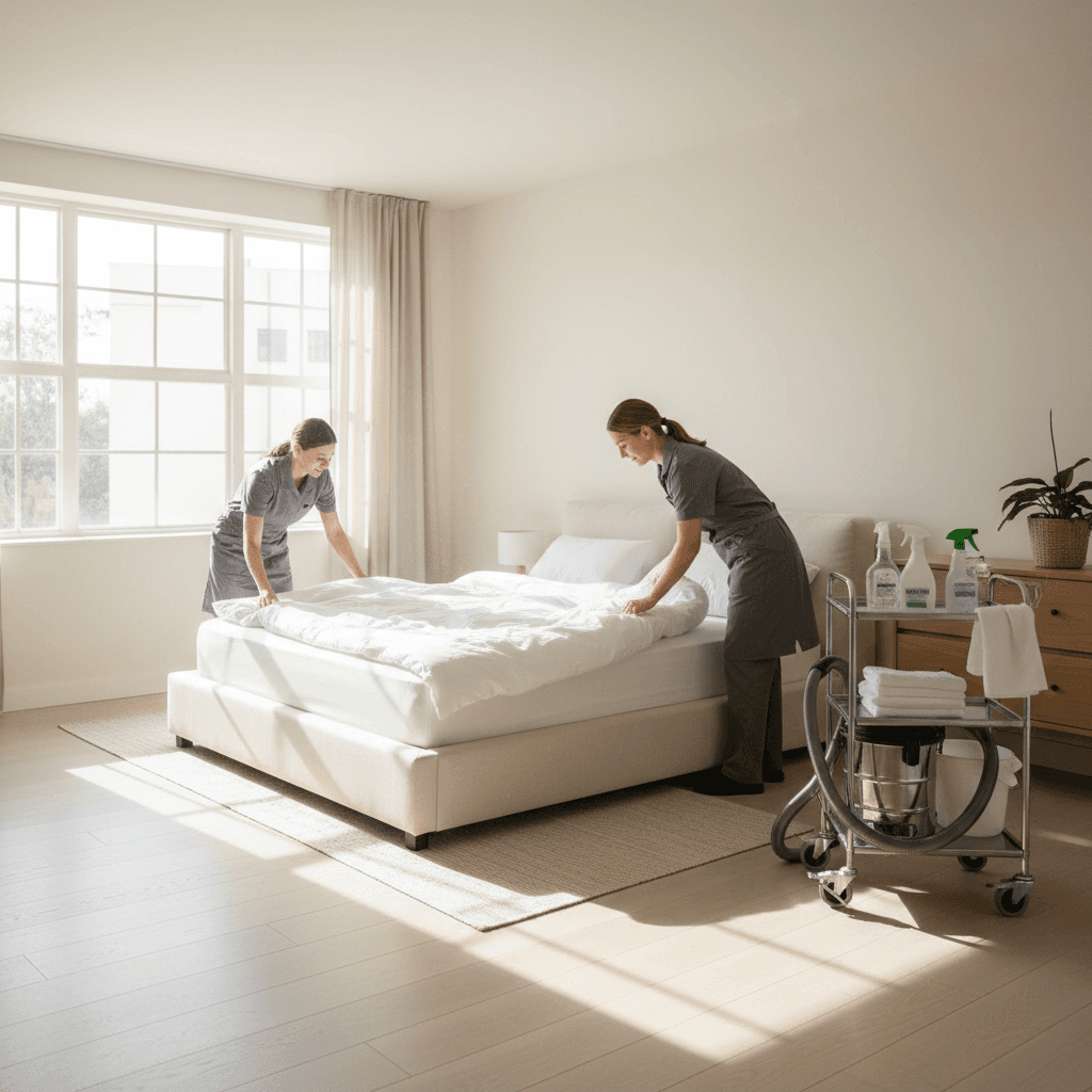 Chambre professionnellement nettoyée et préparée pour les clients