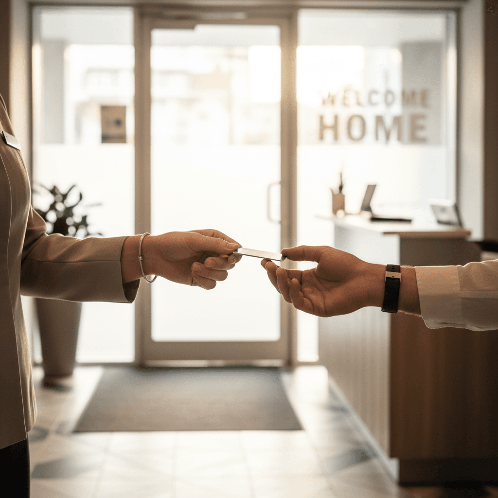 Remise des clés lors de l'arrivée personnalisée d'un client